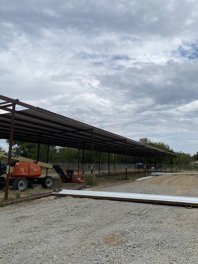 Covered storage canopy under construction at Liberty RV Storage
